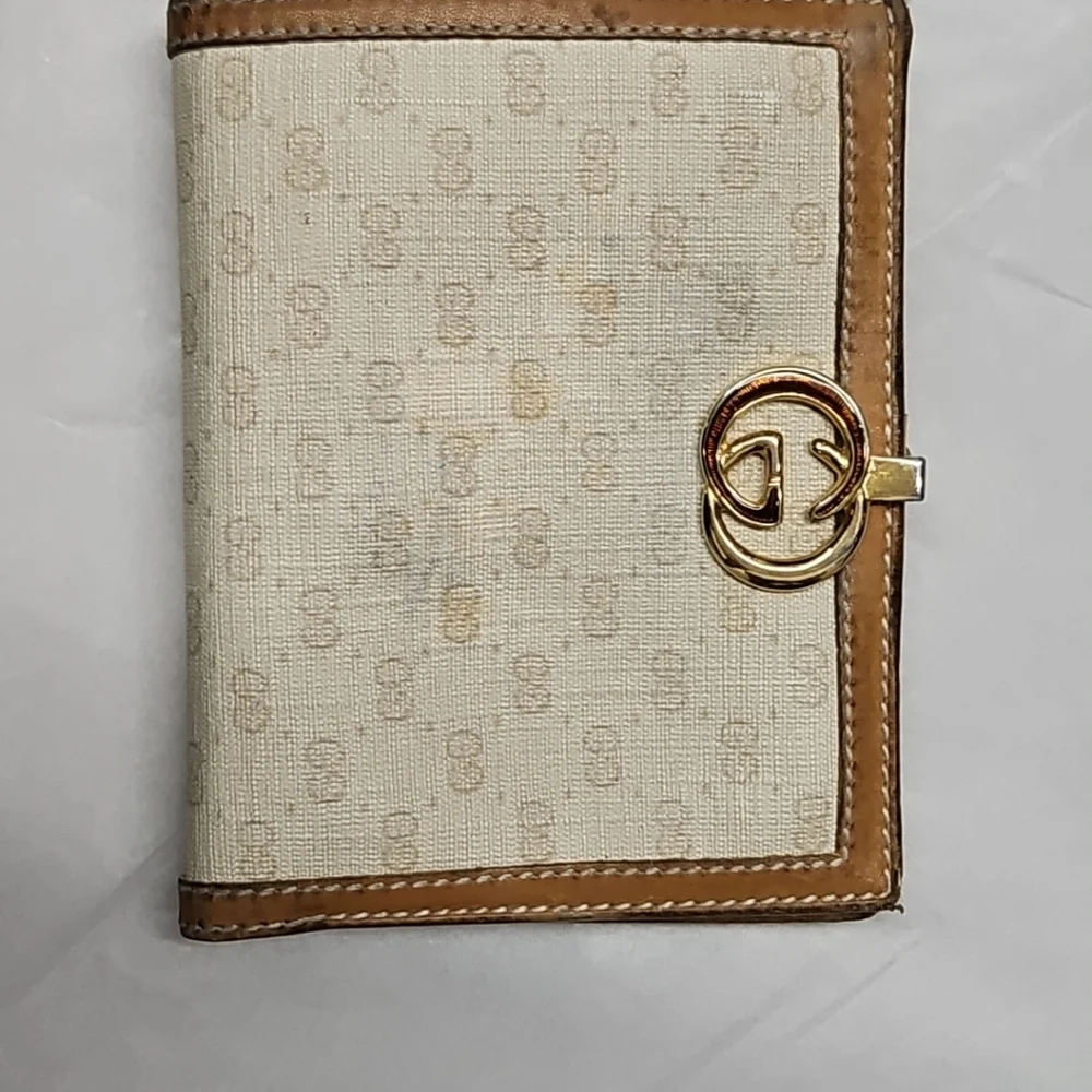 VINTAGE GUCCI 1970s PORTER GOLD GG INTERLOCKING PVC LEATHER WALLET ITALY BROWN - Picture 12 of 12